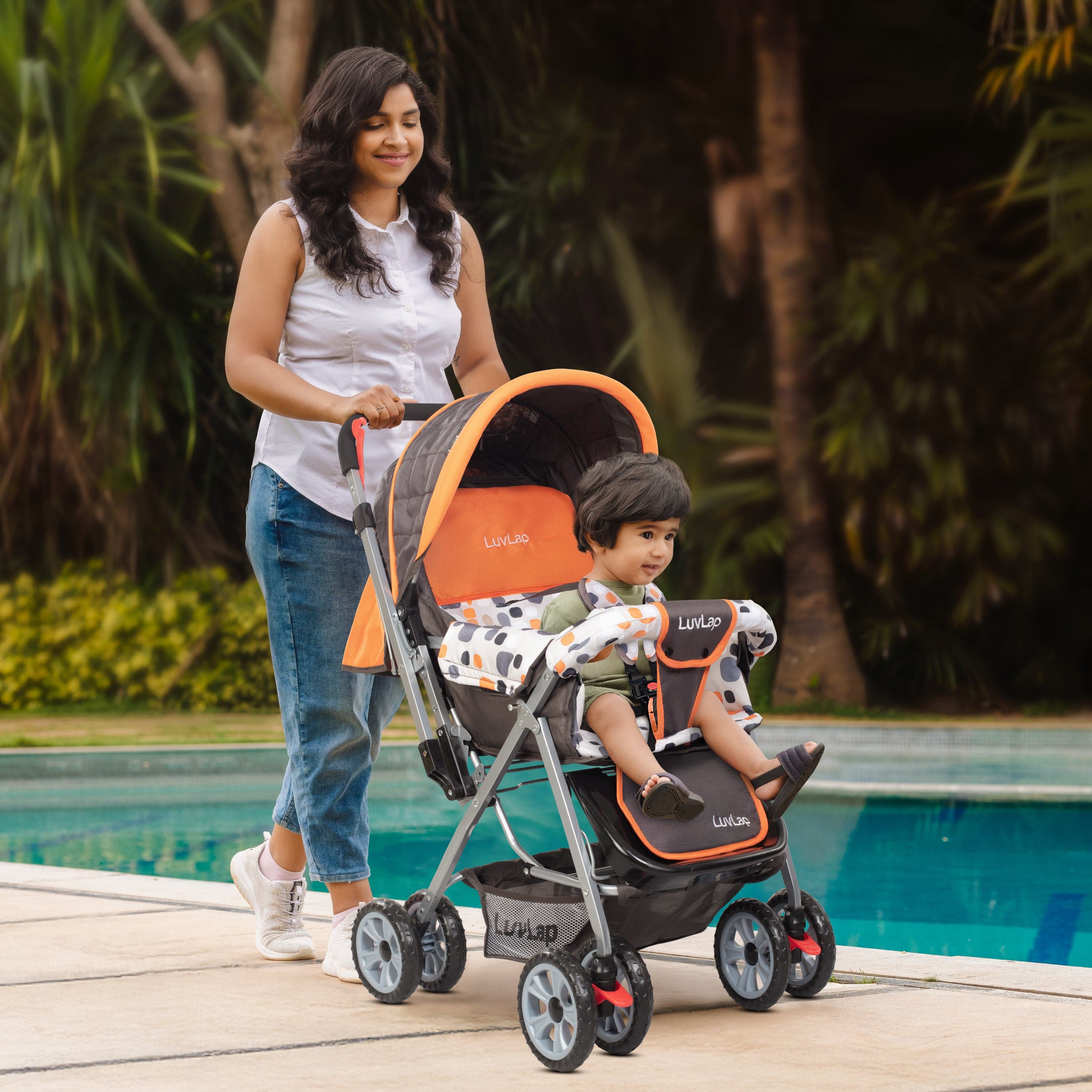 Sunshine Baby Stroller/Pram for 0 to 3 Years, New Born/Toddler/Kid, 5 Point Safety Harness, Adjustable backrest, 360° Swivel Wheel, Large Storage Basket, Reversible Handlebar (Orange) - Image 7