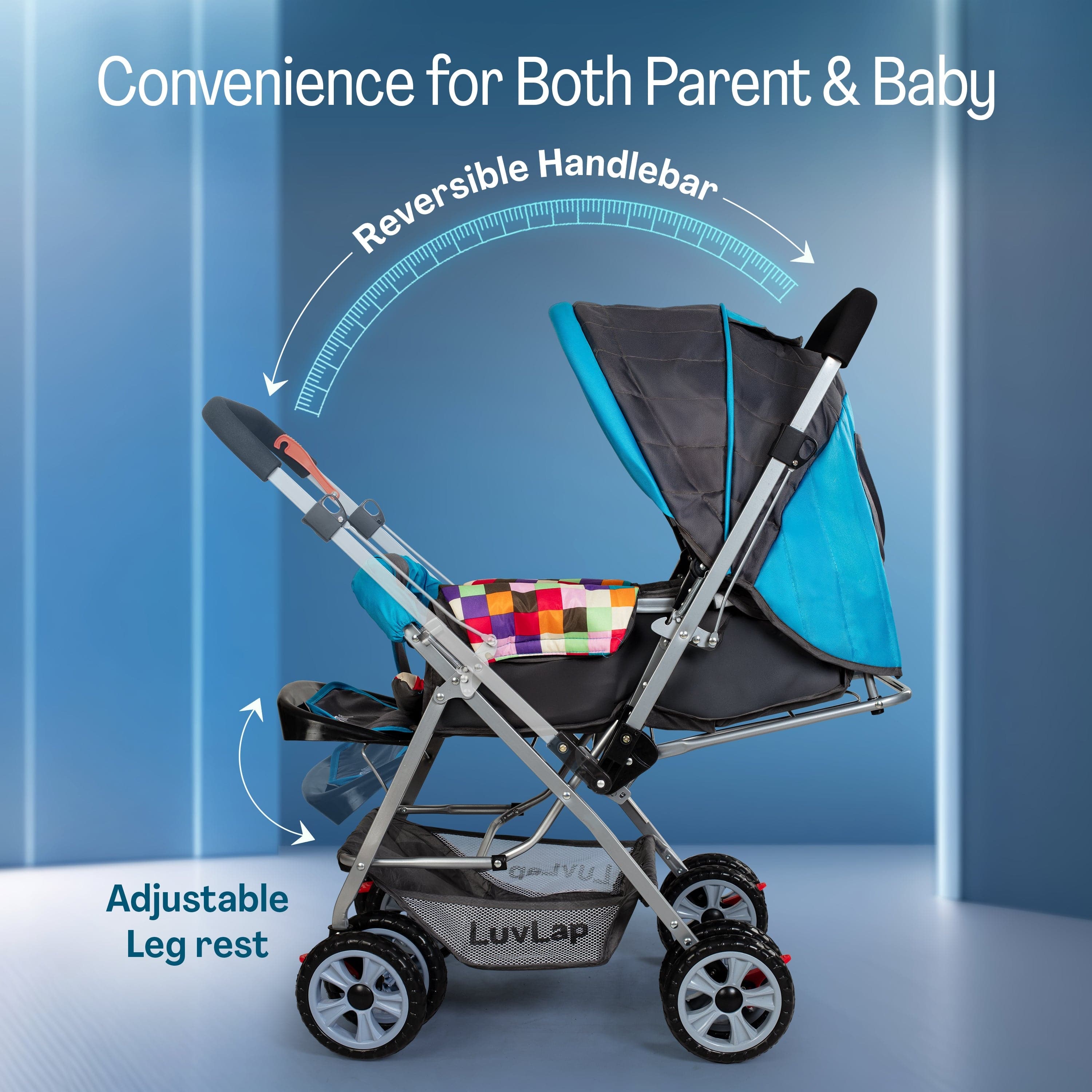 Sunshine Stroller/Pram, Easy Fold, for Newborn Baby/Kids, 0-3 Years (Teal) - Image 13