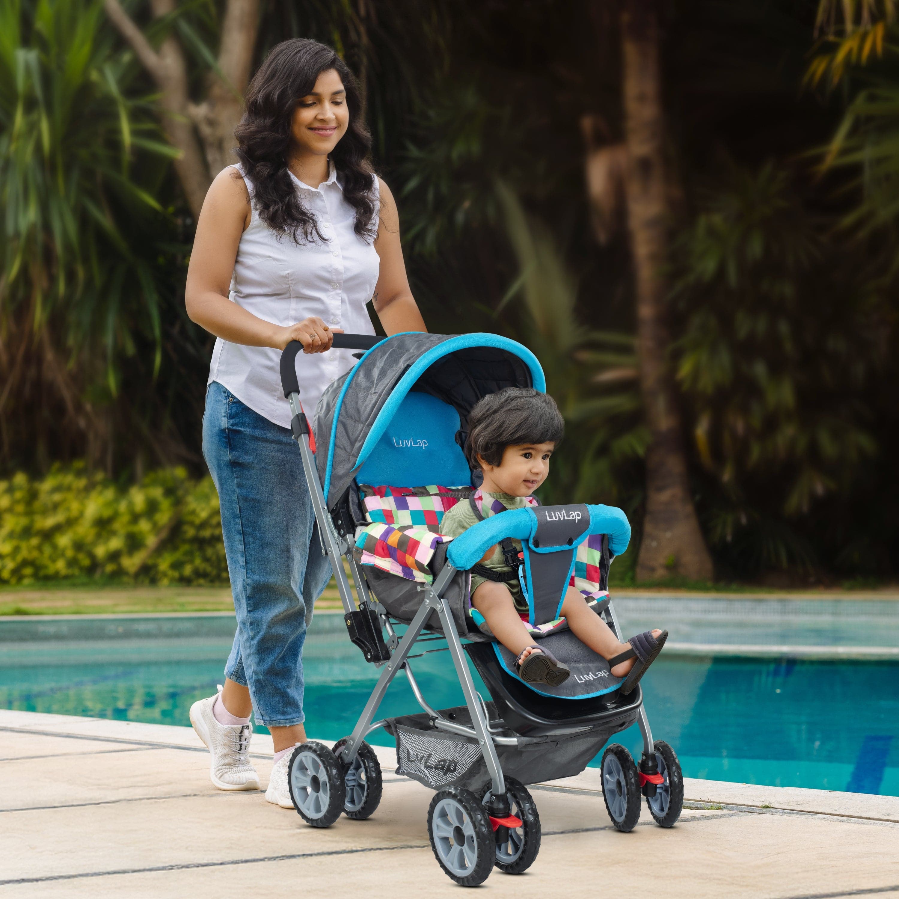 Sunshine Stroller/Pram, Easy Fold, for Newborn Baby/Kids, 0-3 Years (Teal) - Image 17