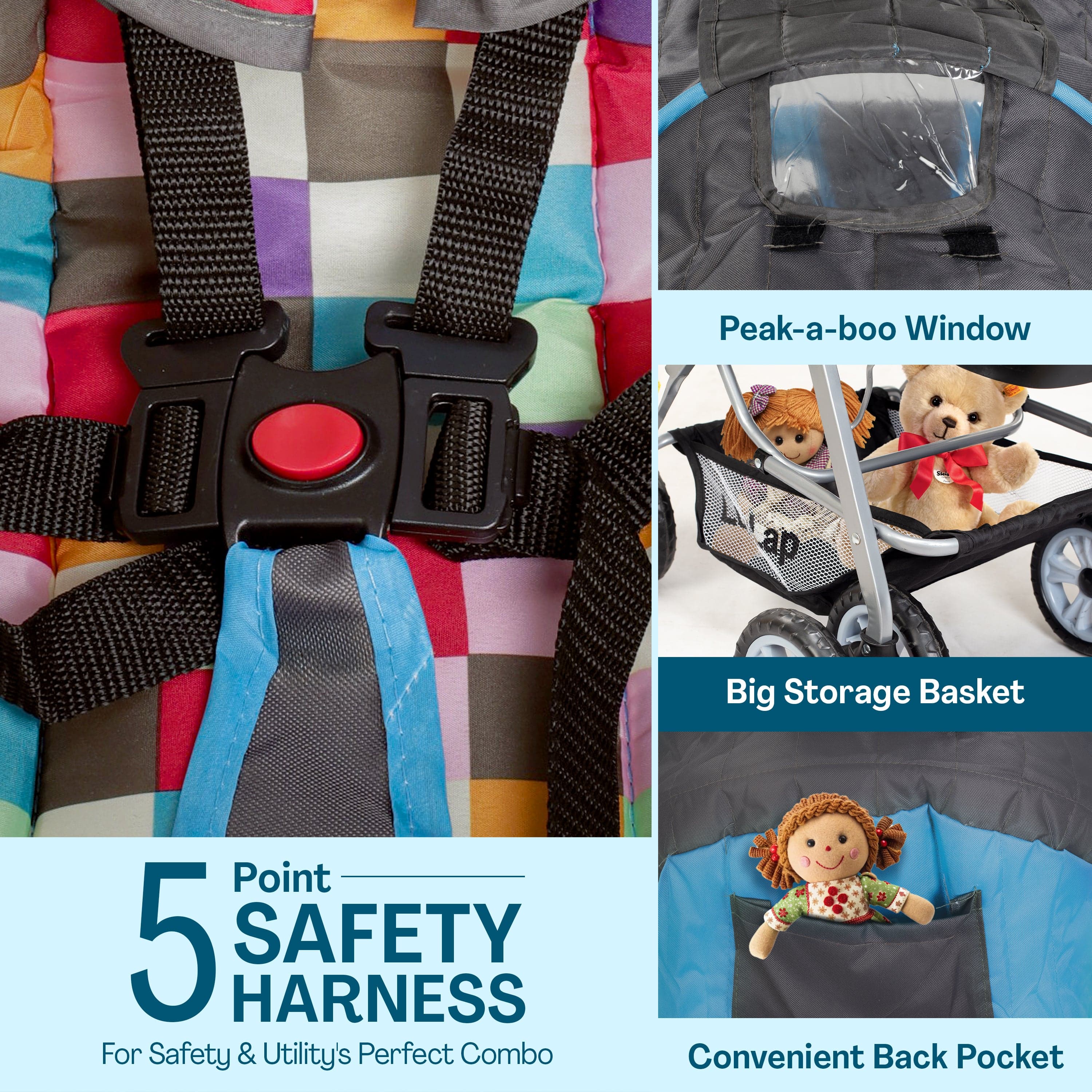 Sunshine Stroller/Pram, Easy Fold, for Newborn Baby/Kids, 0-3 Years (Teal) - Image 6