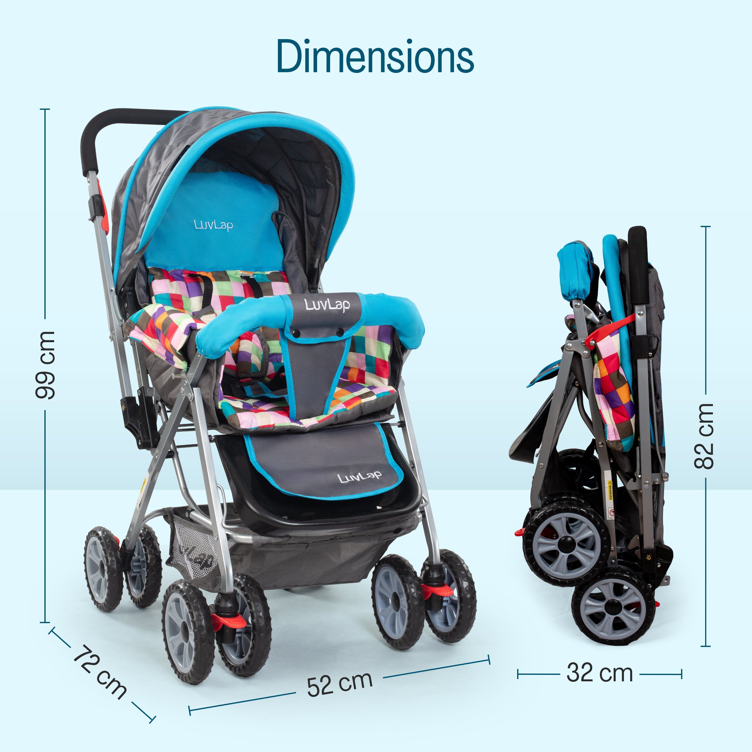 Sunshine Stroller/Pram, Easy Fold, for Newborn Baby/Kids, 0-3 Years (Teal) - Image 9