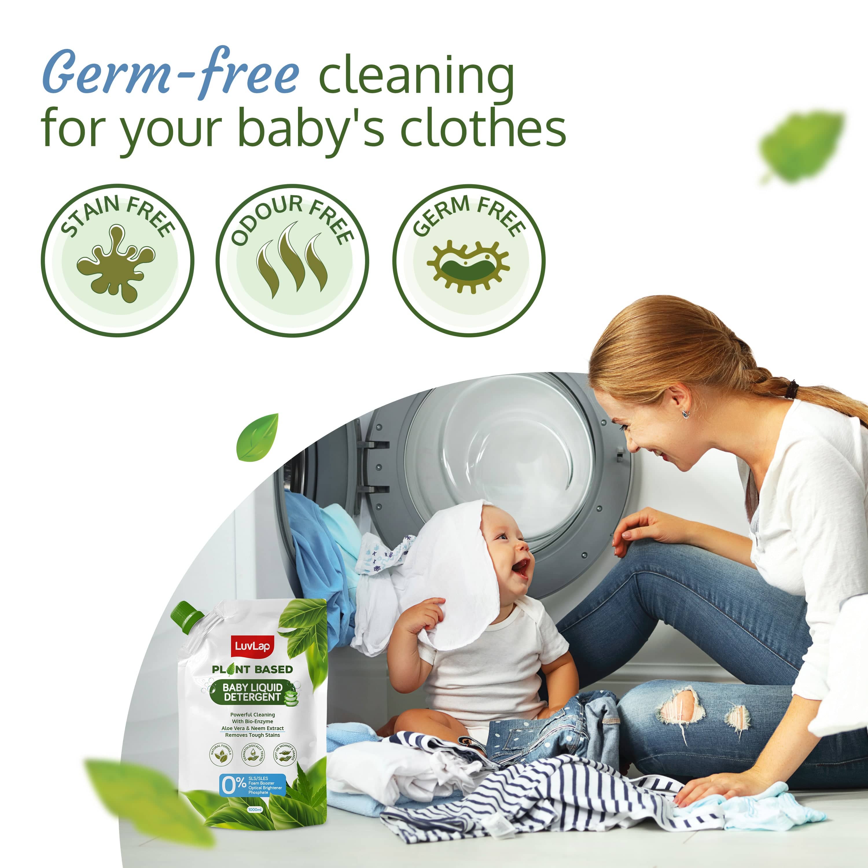 Plant Based Baby Laundry Detergent, Refill pack- 1000ml, With Bio-Enzymes, Aloe Vera & Neem, Dermatologically Tested, Free From SLS/SLES, Phosphate & Bleach - Image 4