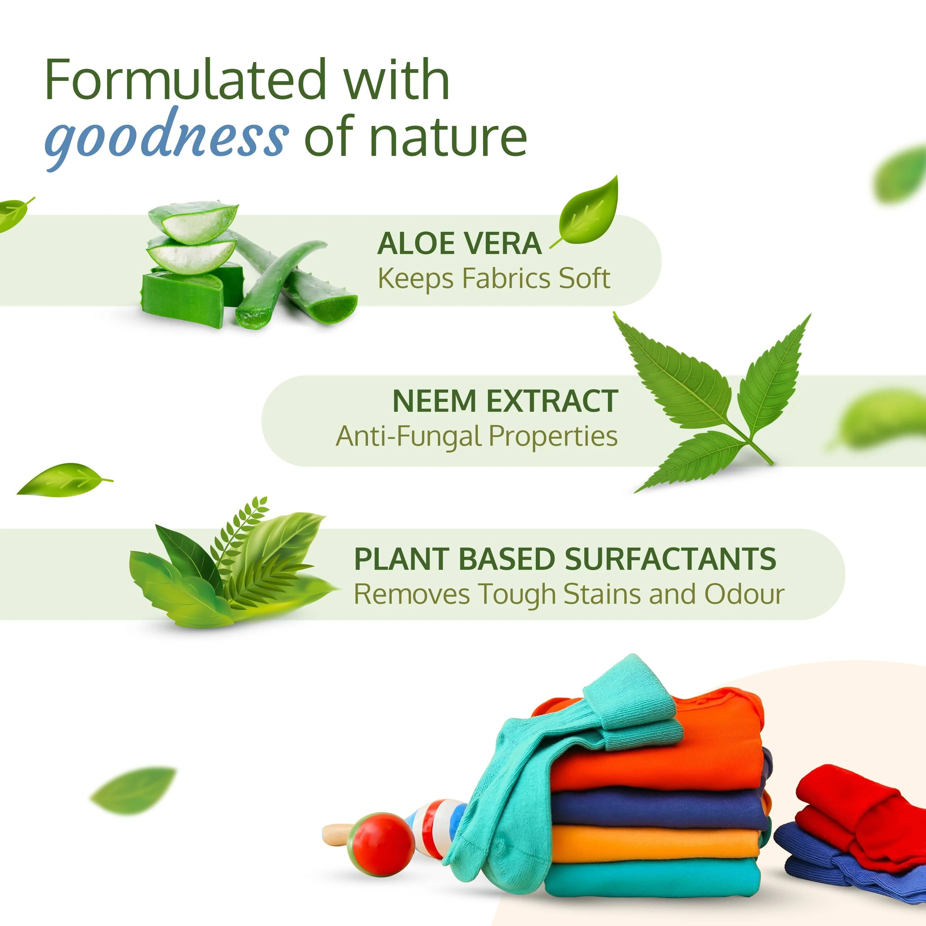 Plant Based Baby Laundry Detergent, Refill pack- 1000ml, With Bio-Enzymes, Aloe Vera & Neem, Dermatologically Tested, Free From SLS/SLES, Phosphate & Bleach - Image 5