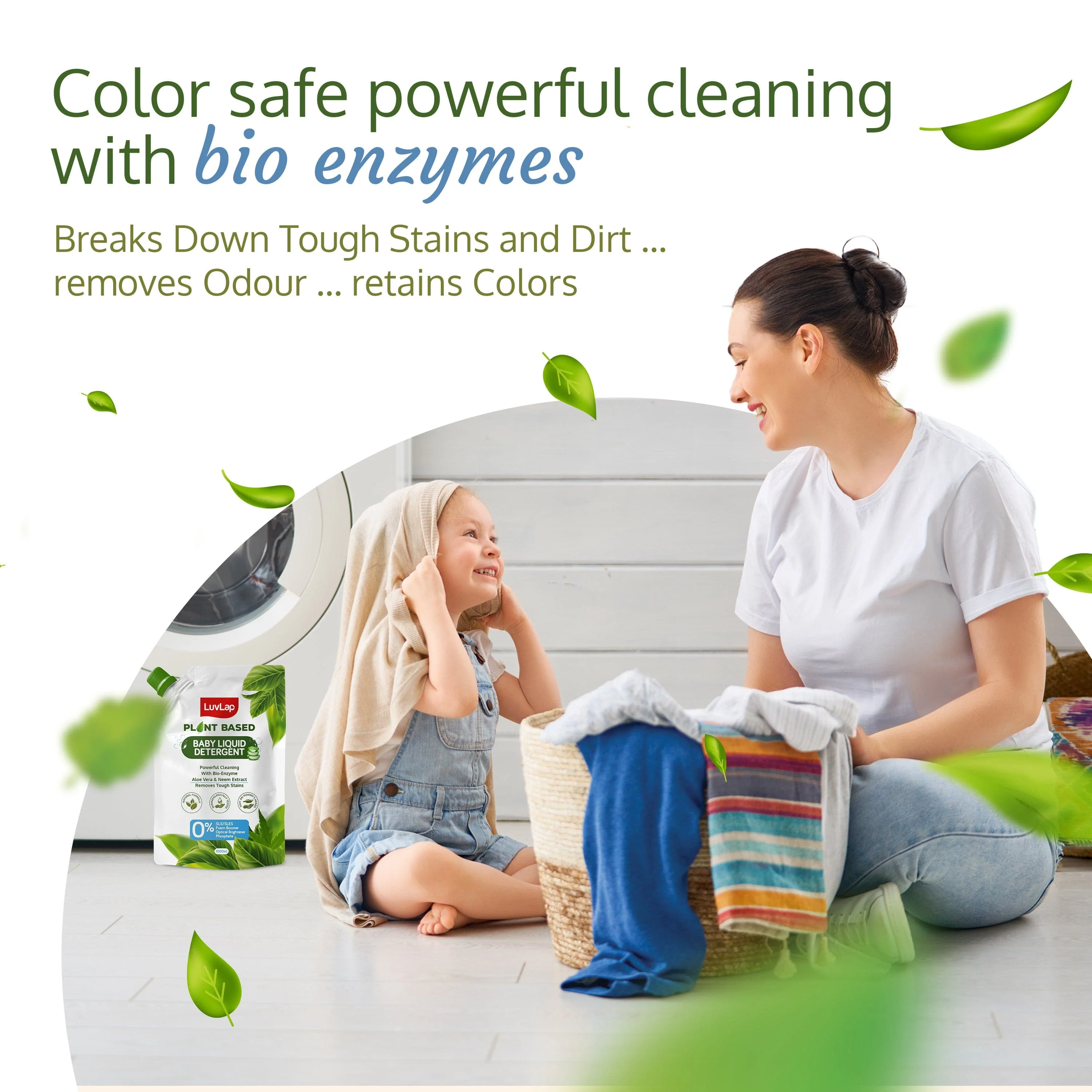 Plant Based Baby Laundry Detergent, Refill pack- 1000ml, With Bio-Enzymes, Aloe Vera & Neem, Dermatologically Tested, Free From SLS/SLES, Phosphate & Bleach - Image 6