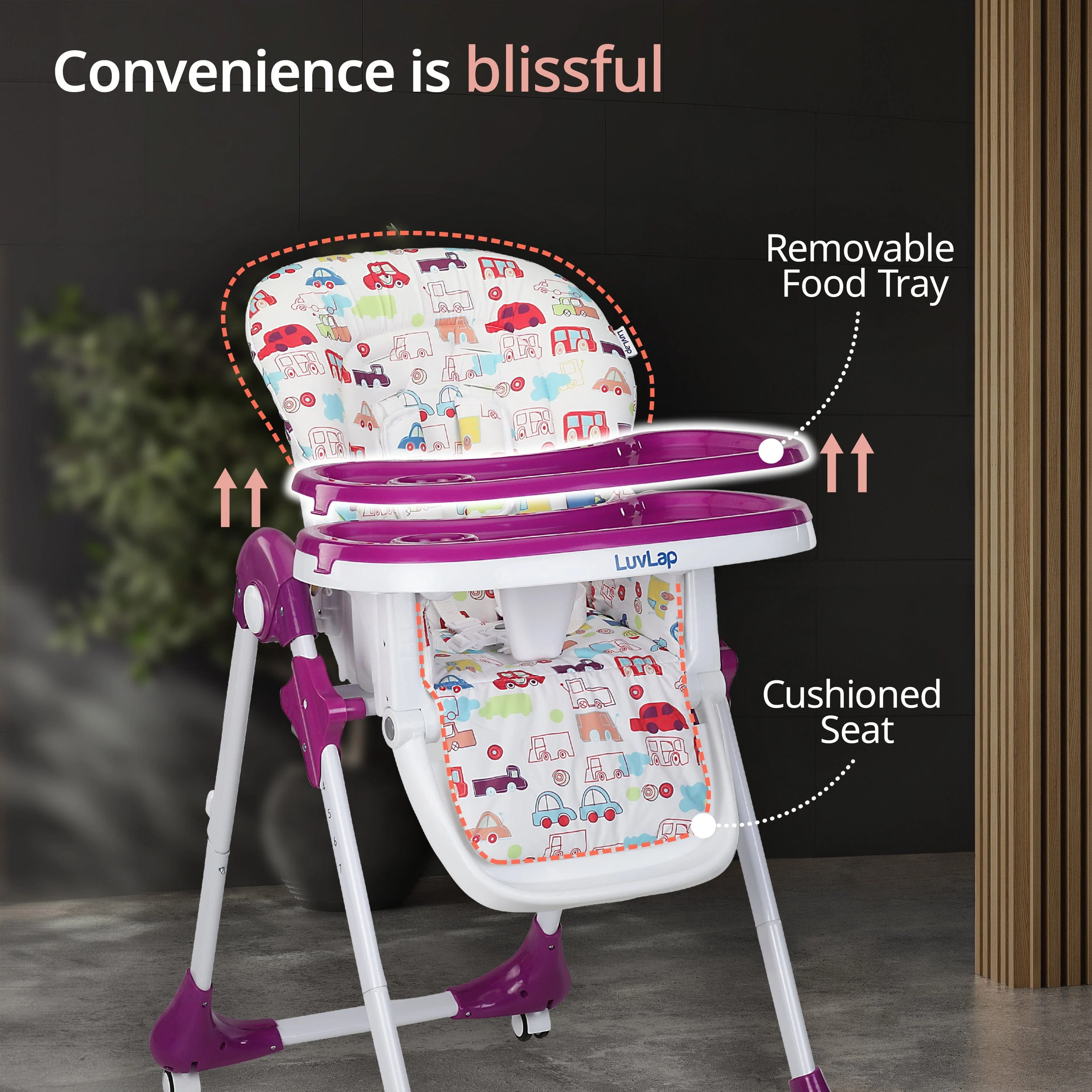 Royal High Chair for Baby, En 71 Certified, 3 Position Recline, Baby Feeding Chair with 7 Level Height Adjustment, Adjustable Footrest, 6 Months+ (Purple) - Image 5