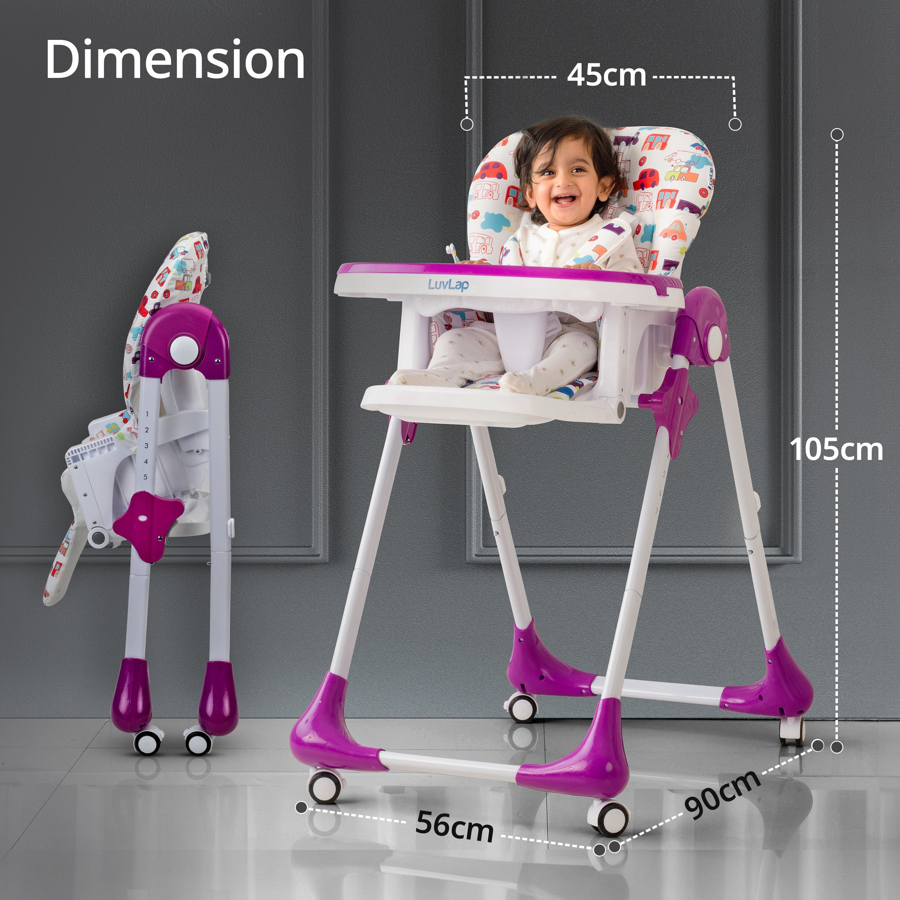 Royal High Chair for Baby, En 71 Certified, 3 Position Recline, Baby Feeding Chair with 7 Level Height Adjustment, Adjustable Footrest, 6 Months+ (Purple) - Image 6