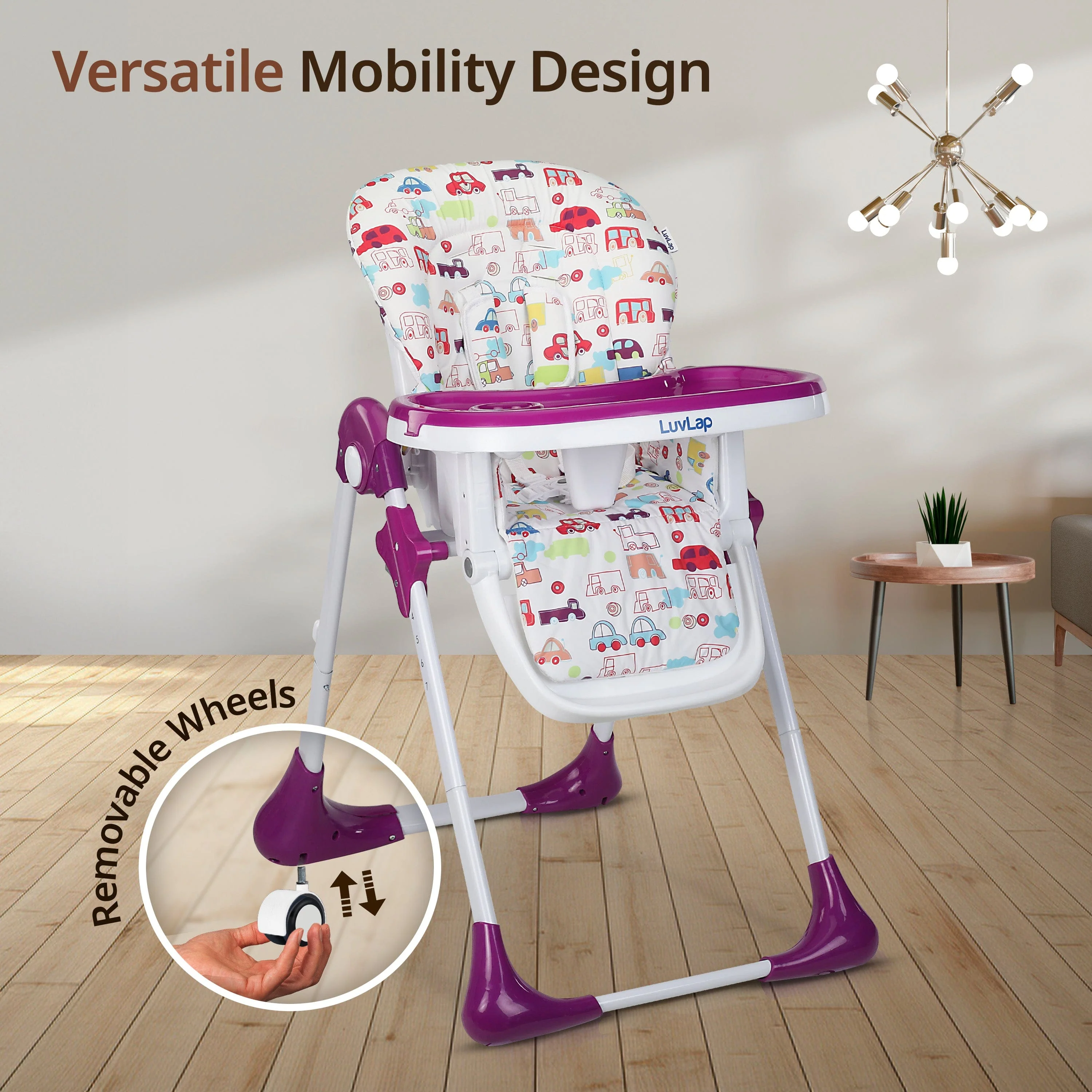 Royal High Chair for Baby, En 71 Certified, 3 Position Recline, Baby Feeding Chair with 7 Level Height Adjustment, Adjustable Footrest, 6 Months+ (Purple) - Image 7