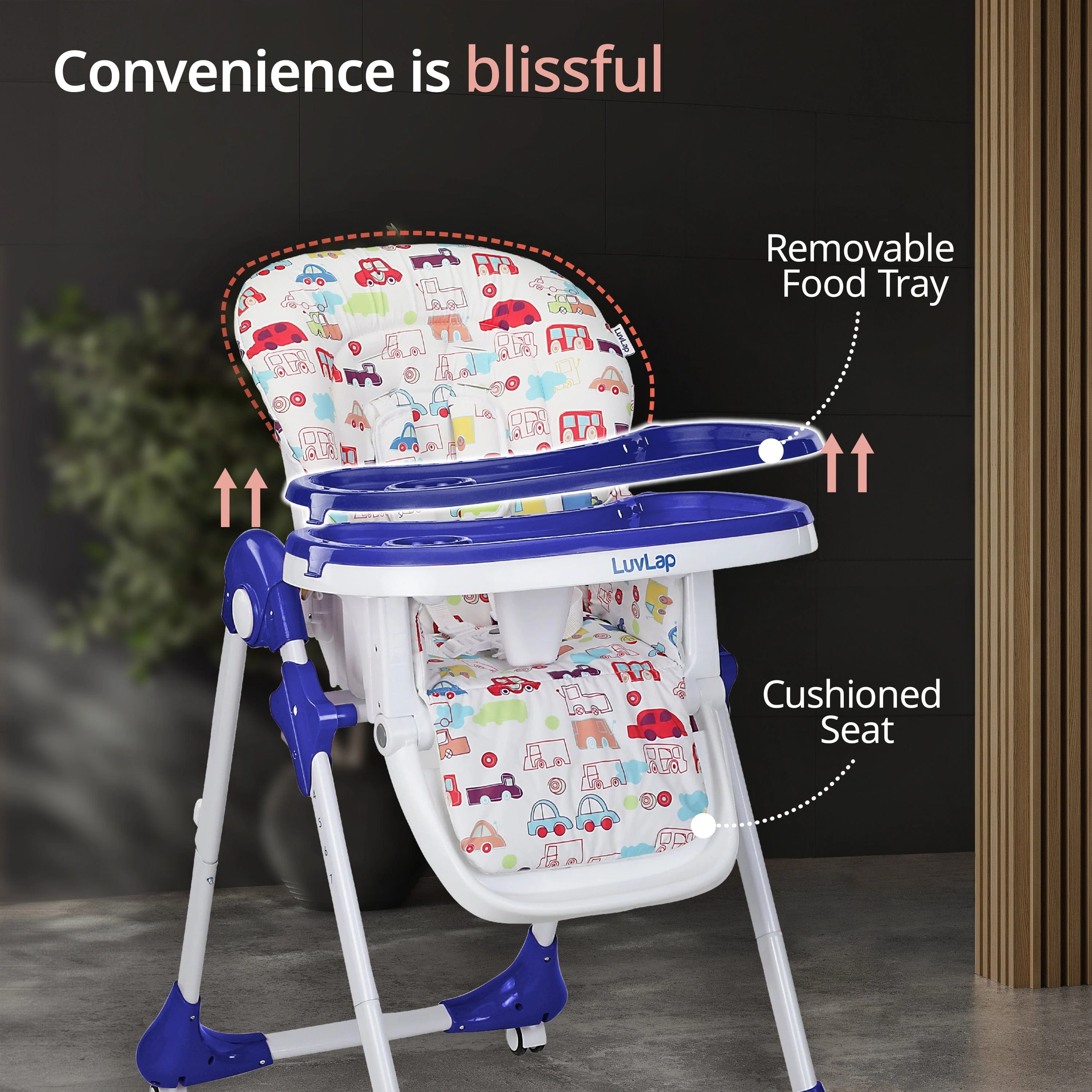 Royal High Chair for Baby, EN 71 Certified, 3 Position Recline, Baby Feeding Chair with 7 Level Height Adjustment, Adjustable Footrest, 6 Months+ (Blue) - Image 5