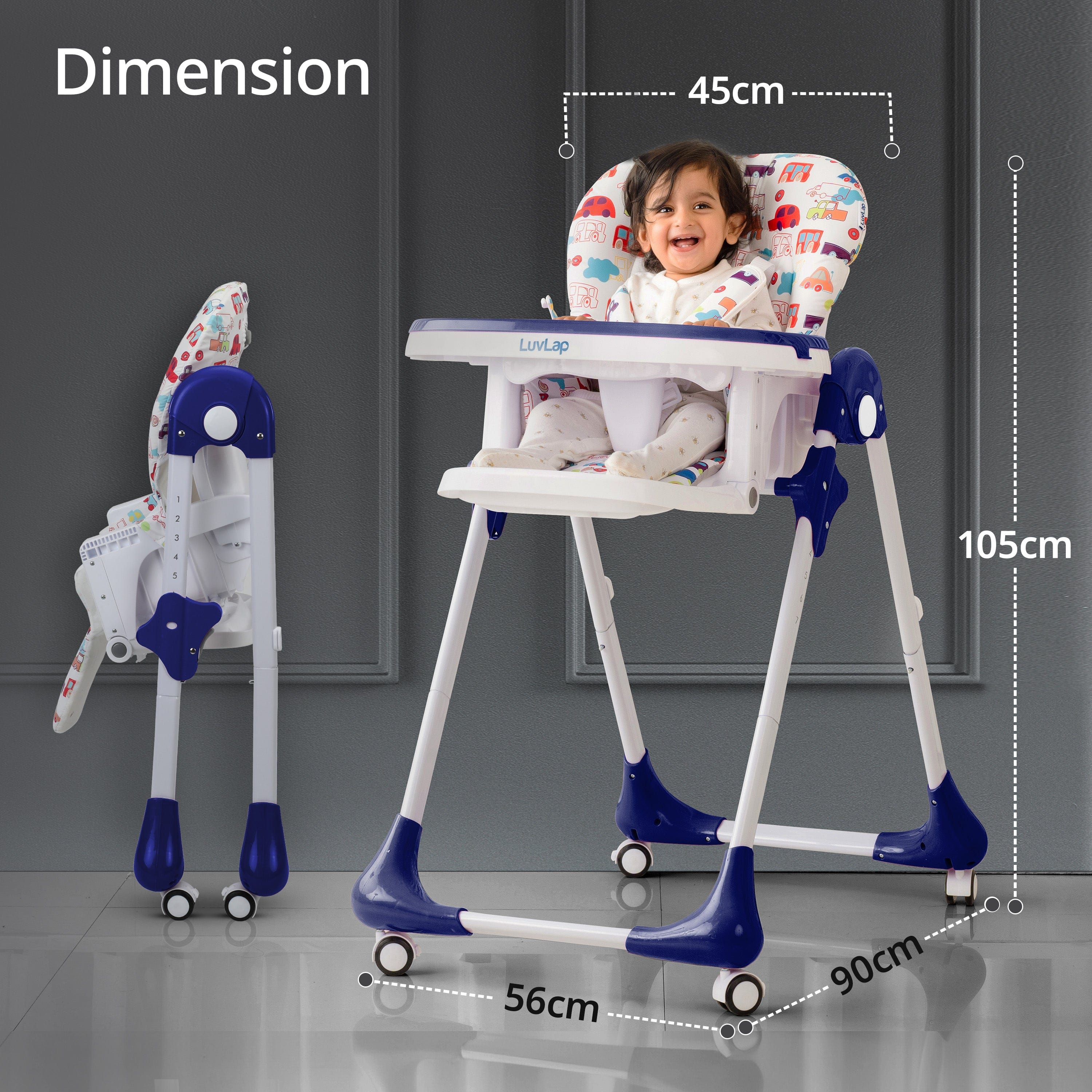 Royal High Chair for Baby, EN 71 Certified, 3 Position Recline, Baby Feeding Chair with 7 Level Height Adjustment, Adjustable Footrest, 6 Months+ (Blue) - Image 6