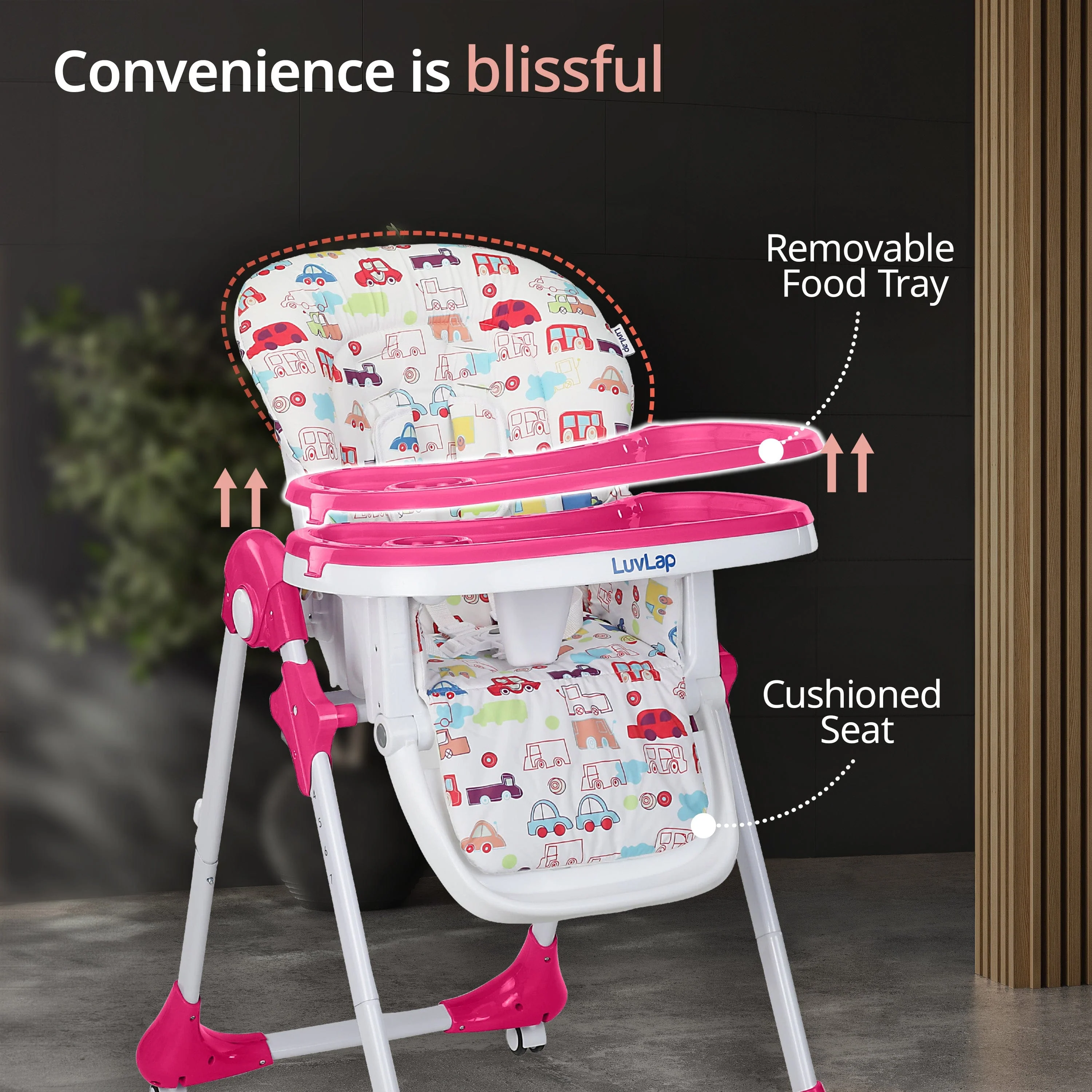 Royal High Chair for Baby, EN 71 Certified, 3 Position Recline, Baby Feeding Chair with 7 Level Height Adjustment, Adjustable Footrest, 6 Months+ (Pink) - Image 5
