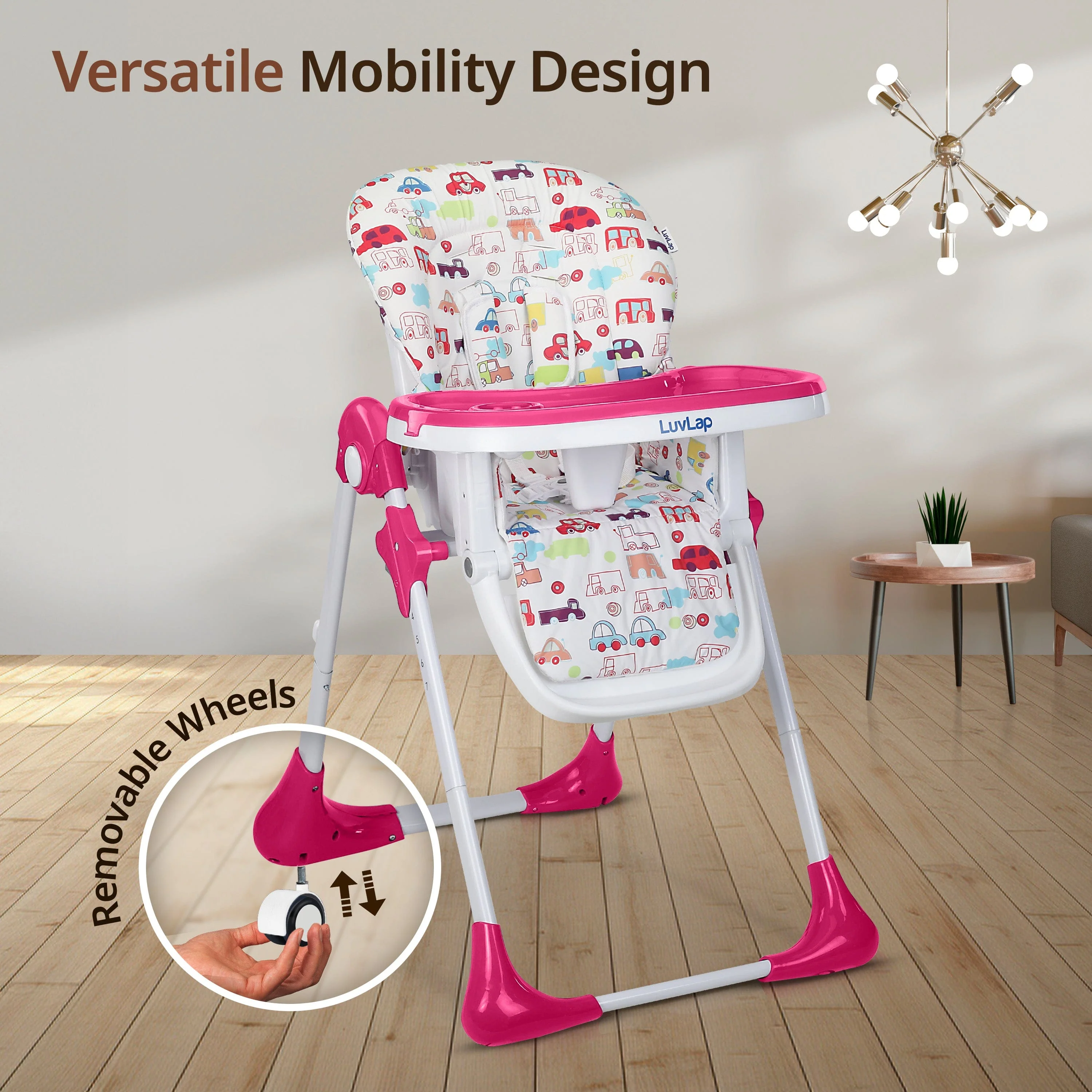 Royal High Chair for Baby, EN 71 Certified, 3 Position Recline, Baby Feeding Chair with 7 Level Height Adjustment, Adjustable Footrest, 6 Months+ (Pink) - Image 7