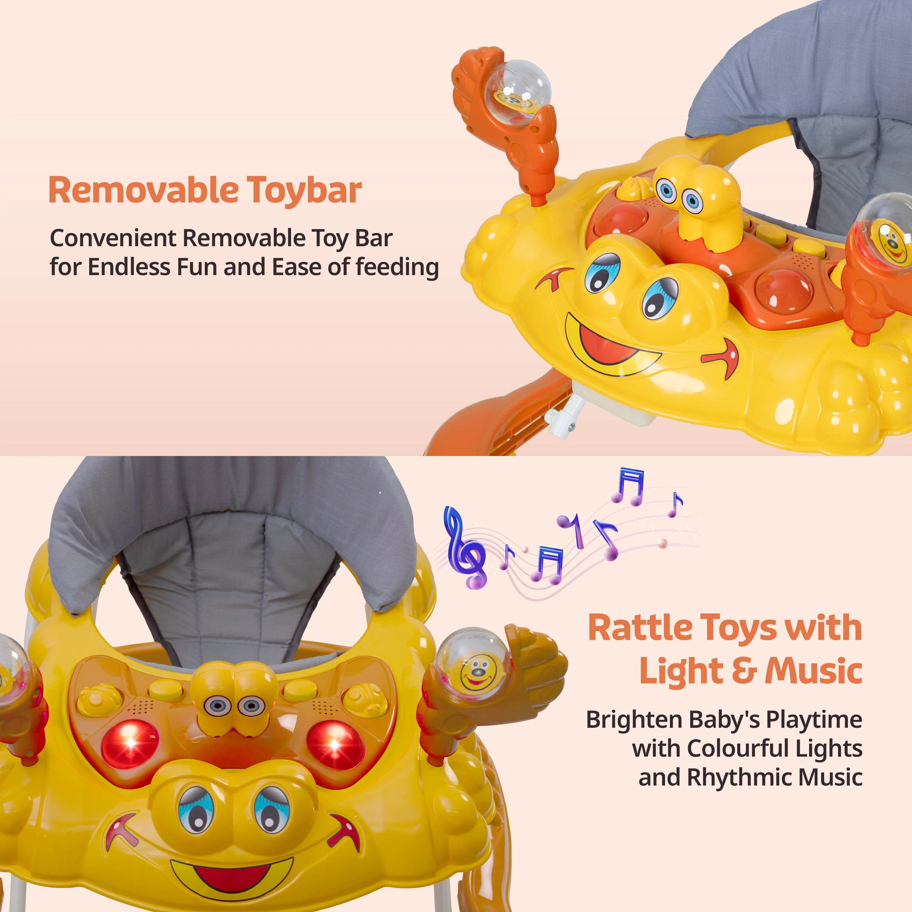 Starshine Baby Walker 9+ Months | 3 Level Height Adjustment Walker/Advanced Baby Activity Walker, Orange - Image 4