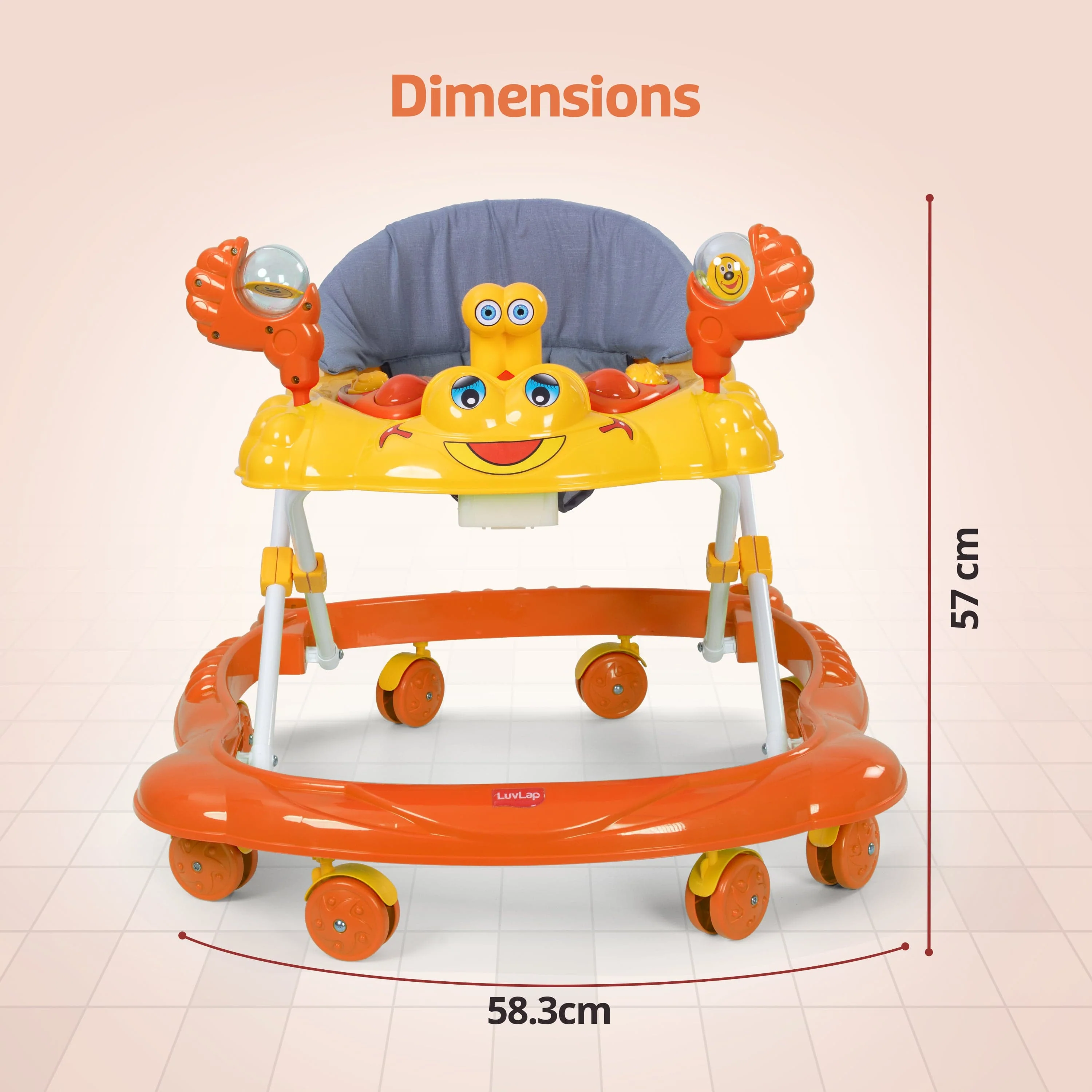 Starshine Baby Walker 9+ Months | 3 Level Height Adjustment Walker/Advanced Baby Activity Walker, Orange - Image 7