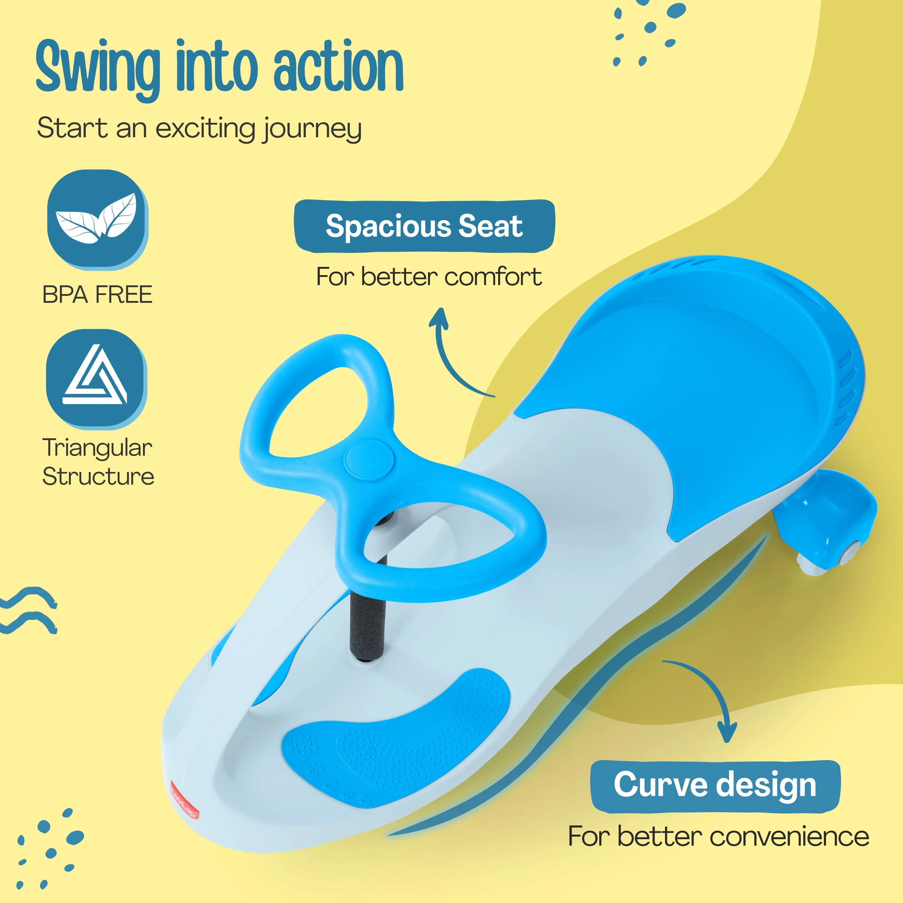 Sunshine Swing Car, Magic Car, Kids Push Car, Swing Car for Kids, Comfortable Seats & Durable, Baby Car, Magic Toy Car, Kids Swing Car, Ride On Car, Kids Car, 3+ Years, Blue - Image 4